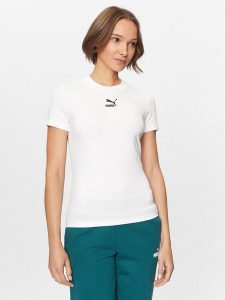 Puma T-Shirt Classics 535610 Biały Tight Fit. Białe t-shirty Puma, l, bez wzorów, z bawełny, bez kołnierzyka, bez ramiączek. Za 129,99 zł.