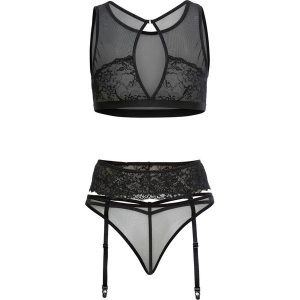 Biustonosz bustier + stringi z pasem do pończoch (2 części) bonprix czarny. Komplety bielizny marki bonprix. Za 59,98 zł.