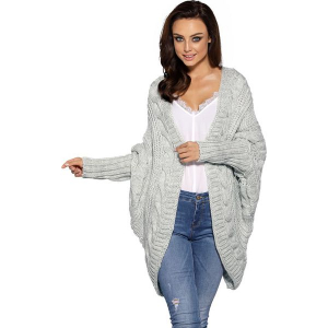 Kardigan w kolorze jasnoszarym. Szare swetry oversize marki LEMONIADE, ze splotem. Za 169,95 zł.