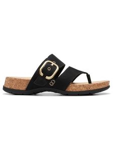 Clarks Skórzane japonki "Reileigh Park" w kolorze czarnym rozmiar: 37. Czarne klapki Clarks, bez wzorów, z nubiku, z otwartym noskiem, bez obcasa. Za 149,31 zł.