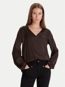 Maryley Bluzka 25IB824/18CO Brązowy Regular Fit. Brązowe bluzki Maryley, s, bez wzorów, z wiskozy, bez kołnierzyka, bez ramiączek. Za 229,99 zł.