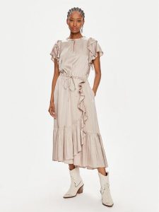 Munthe Sukienka codzienna Oxnara 242130324230 Beżowy Regular Fit. Brązowe sukienki Munthe, na co dzień, bez wzorów, z wiskozy, bez kołnierzyka, bez ramiączek, proste. Za 669,99 zł.