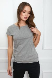 T-SHIRT OLIVIA BASIC SZARY L - Flawless. Szare t-shirty Flawless, l, bez wzorów, z bawełny, bez kołnierzyka, bez ramiączek. Za 60,00 zł.