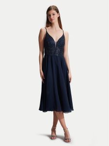 Hey Kyla Sukienka koktajlowa 5AC106HK Granatowy Slim Fit. Niebieskie kombinezony Hey Kyla, bez wzorów, z syntetyku, wizytowe, bez kołnierzyka, bez ramiączek. Za 669,99 zł.
