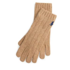 Rękawiczki Polo Ralph Lauren. Brązowe rękawiczki Polo Ralph Lauren, bez wzorów, z dzianiny. Za 399,99 zł.
