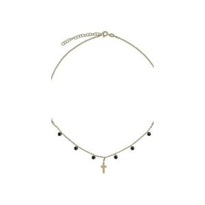 Srebrny pozłacany naszyjnik choker z krzyżykiem i czarnymi cyrkoniami. Naszyjniki marki Atdiament. Za 109,00 zł.