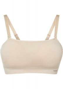 Wyściełany biustonosz bandeau Feel Comfort, bezszwowy, z odpinanymi ramiączkami. Brązowe biustonosze bonprix, bez wzorów. Za 69,99 zł.