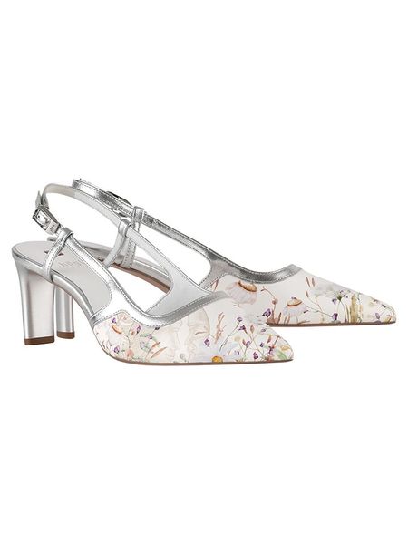 Högl Skórzane czółenka w kolorze biało-srebrnym z paskiem rozmiar: 42. Białe czółenka HÖGL, bez wzorów, bez obcasa, bez zapięcia. Za 314,75 zł.