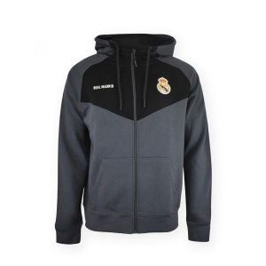 Nowoczesna bluza z kapturem Real Madryt. Czarne bluzy REAL MADRID, bez wzorów, z kapturem. W wyprzedaży za 278,21 zł.