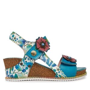 Sandały Laura Vita. Niebieskie sandały LAURA VITA, bez wzorów, bez obcasa, na koturnie, bez zapięcia. Za 459,99 zł.