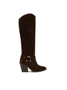 Bronx Kozaki New-Kole 14384-OC Brązowy. Brązowe kozaki Bronx, bez wzorów, ze skóry, bez obcasa, na słupku, bez zapięcia. Za 759,99 zł.