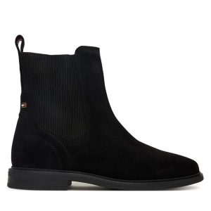 Sztyblety Tommy Hilfiger. Czarne botki TOMMY HILFIGER, bez wzorów, bez obcasa, na płaskiej podeszwie, bez zapięcia. Za 489,99 zł.