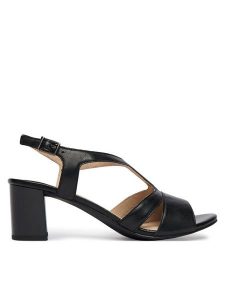 Caprice Sandały 9-28308-46 Czarny. Czarne sandały Caprice, bez wzorów, ze skóry, bez obcasa, na słupku, bez zapięcia. Za 228,99 zł.