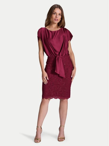 Swing Sukienka koktajlowa 5AI10900 Bordowy Regular Fit. Czerwone kombinezony Swing, bez wzorów, z syntetyku, wizytowe, bez kołnierzyka, bez ramiączek. Za 539,99 zł.