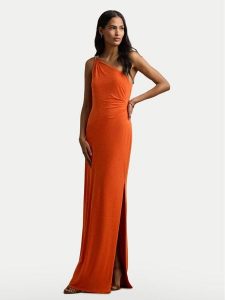 LAUREN RALPH LAUREN Sukienka wieczorowa 253751483033 Pomarańczowy Slim Fit. Brązowe sukienki Lauren Ralph Lauren, bez wzorów, z syntetyku, wizytowe, bez kołnierzyka, bez ramiączek. Za 649,99 zł.