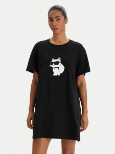 KARL LAGERFELD Koszula nocna B1W45003 Czarny Relaxed Fit. Czarne koszule nocne KARL LAGERFELD, bez wzorów, z bawełny, bez ramiączek. Za 429,99 zł.