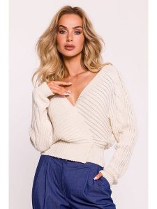 Made of emotion Sweter w kolorze kremowym rozmiar: onesize. Brązowe swetry oversize Made Of Emotion, bez wzorów, prążkowane, bez ramiączek. Za 218,72 zł.