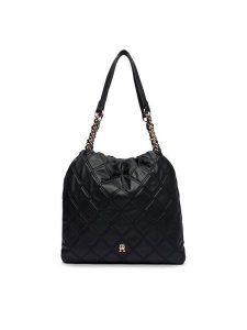 Tommy Hilfiger Torebka Th Feminine Tote AW0AW18719 Czarny. Czarne torebki klasyczne TOMMY HILFIGER, bez wzorów, ze skóry, bez dodatków. Za 699,99 zł.