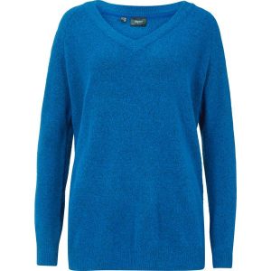 Sweter dzianinowy z dekoltem w serek Oversized Fit. Niebieskie swetry klasyczne bonprix, z dzianiny, bez kołnierzyka. Za 84,99 zł.
