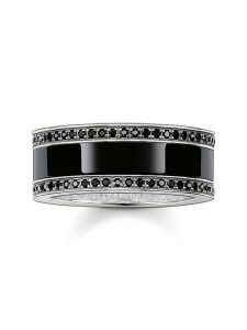 Thomas Sabo Srebrny pierścionek z cyrkoniami i onyksami rozmiar: 52. Szare pierścionki Thomas Sabo, z cyrkonią, srebrne. Za 316,24 zł.