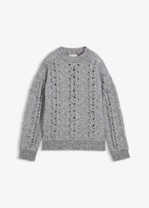 Gruby sweter ze wzorem w warkocze. Szare swetry klasyczne bonprix, z wełny, bez kołnierzyka. Za 149,99 zł.