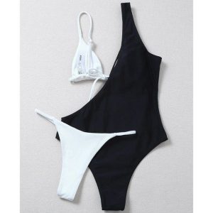 Strój kąpielowy prążkowany asymetryczny szybkoschnący Gerta. Stroje jednoczęściowe Intica, bez wzorów, z materiału. Za 149,00 zł.