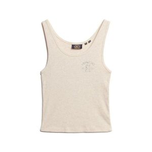 Damski prążkowany tank top Superdry Athletic Essential. Białe topy Superdry, bez wzorów, z bawełny, sportowe, bez kołnierzyka, bez ramiączek. W wyprzedaży za 116,90 zł.