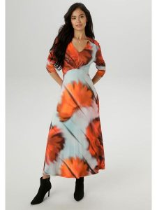 Aniston Sukienka w kolorze pomarańczowo-błękitnym rozmiar: 48. Niebieskie sukienki Aniston, bez wzorów, bez kołnierzyka, bez ramiączek, maxi. Za 87,19 zł.