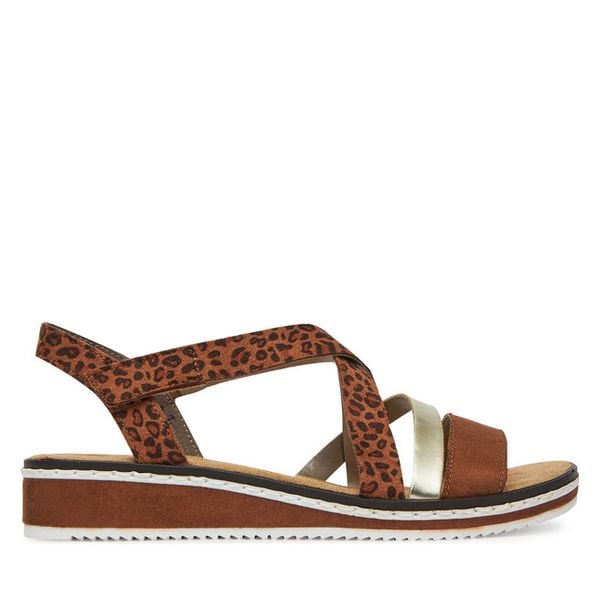 Sandały Rieker. Brązowe sandały Rieker, bez wzorów, bez obcasa, na koturnie, bez zapięcia. Za 299,99 zł.