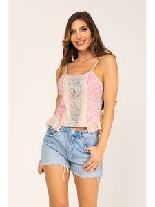 Peace & Love Top w kolorze jasnoróżowym rozmiar: L. Różowe topy Peace & Love, l, z aplikacjami, bez kołnierzyka, bez ramiączek. Za 100,99 zł.