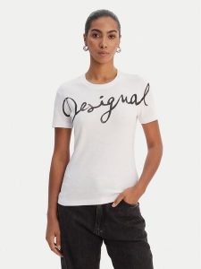 Desigual T-Shirt 26SWTK07 Biały Regular Fit. Białe t-shirty Desigual, s, bez wzorów, z bawełny, bez kołnierzyka, bez ramiączek. Za 159,99 zł.