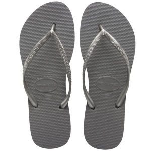Klapki damskie Havaianas Slim. Szare klapki Havaianas, bez wzorów, z gumy, bez obcasa. Za 89,00 zł.