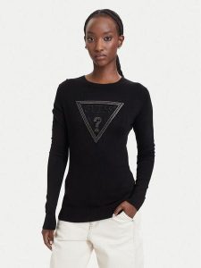 Guess Sweter W6YR28 Z0976 Czarny Regular Fit. Czarne swetry klasyczne Guess, l, z wiskozy, bez kołnierzyka. Za 344,99 zł.
