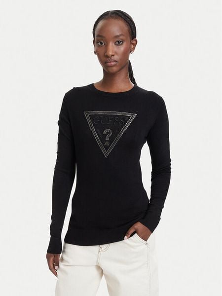 Guess Sweter W6YR28 Z0976 Czarny Regular Fit. Czarne swetry klasyczne Guess, l, z wiskozy, bez kołnierzyka. Za 344,99 zł.