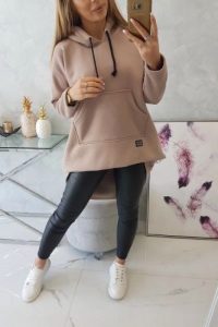 Bluza ocieplana z długim tyłem i kapturem ciemny beżowy. Brązowe bluzy KESI, l, bez wzorów, z bawełny. Za 238,37 zł.