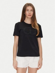 TWINSET T-Shirt 251TP2072 Czarny Regular Fit. Czarne t-shirty Twinset, s, bez wzorów, z bawełny, bez kołnierzyka, bez ramiączek. Za 259,99 zł.