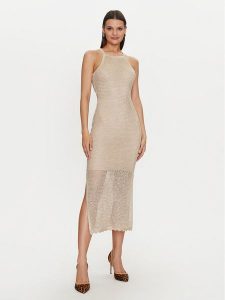 Guess Sukienka letnia W4YK50 Z37G0 Beżowy Regular Fit. Brązowe kombinezony Guess, na lato, xxl, z aplikacjami, z syntetyku, bez kołnierzyka, bez ramiączek. Za 429,99 zł.