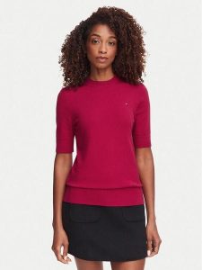 Tommy Hilfiger Sweter WW0WW49705 Czerwony Slim Fit. Czerwone swetry klasyczne TOMMY HILFIGER, l, z bawełny, bez kołnierzyka. Za 369,99 zł.