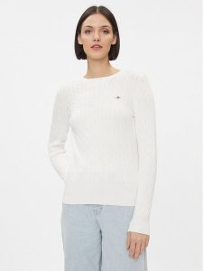 Gant Sweter 4800100 Biały Slim Fit. Białe swetry klasyczne GANT, l, z bawełny, bez kołnierzyka. Za 479,99 zł.