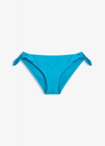 Figi bikini z kokardkami po bokach. Niebieskie figi bonprix, bez wzorów. Za 47,99 zł.