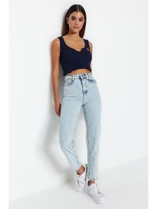 Trendyol Dżinsy - Slim fit - w kolorze błękitnym rozmiar: 34. Niebieskie jeansy Trendyol, bez wzorów, z podwyższonym stanem. Za 87,81 zł.