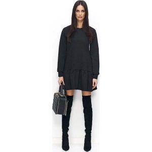 Czarna Sukienka Casual z Falbanką na Długi Rękaw. Czarne sukienki SALE, na co dzień, l, bez wzorów, z bawełny, casualowe, bez kołnierzyka, bez ramiączek, maxi, proste. Za 65,34 zł.