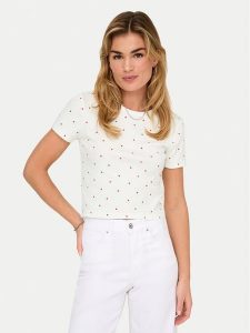 ONLY T-Shirt Fenja 15347986 Biały Slim Fit. Białe t-shirty ONLY, s, bez wzorów, z bawełny, bez kołnierzyka, bez ramiączek. Za 59,99 zł.