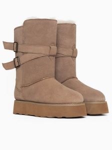 Gooce Skórzane kozaki zimowe "Huntspill Waterproof" w kolorze beżowym rozmiar: 38. Brązowe kozaki Gooce, na zimę, bez wzorów, z materiału, bez obcasa, na platformie, bez zapięcia. Za 282,99 zł.