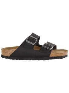 Birkenstock Skórzane klapki "Arizona" w kolorze czarnym rozmiar: 43. Czarne klapki Birkenstock, bez wzorów, z otwartym noskiem, bez obcasa. Za 465,55 zł.