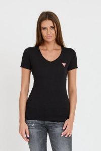 GUESS Czarny damski t-shirt Mini Triangle Tee, Rozmiar XS. Czarne t-shirty Guess, s, z aplikacjami, bez kołnierzyka, bez ramiączek. W wyprzedaży za 69,99 zł.