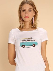 WOOOP Koszulka "Blue Van" w kolorze białym rozmiar: M. Białe bluzki Wooop, m, bez wzorów, z bawełny, bez kołnierzyka, bez ramiączek. Za 87,81 zł.