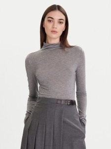 Calvin Klein Sweter LV044D239G Szary Slim Fit. Szare swetry klasyczne Calvin Klein, xxs, z wełny, bez kołnierzyka. Za 349,99 zł.