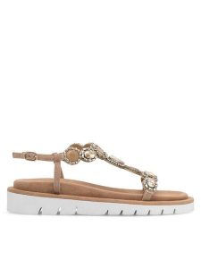 Eva Minge Sandały MATILDE-V1175-95 Beżowy. Brązowe sandały Eva Minge, bez wzorów, ze skóry, bez obcasa, na płaskiej podeszwie, bez zapięcia. Za 279,99 zł.