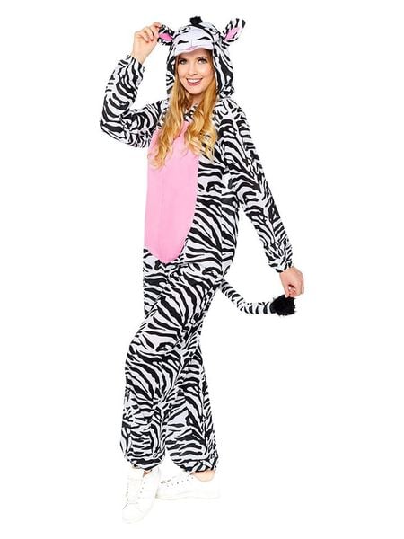 Amscan Kombinezon kostiumowy "Zebra" w kolorze czarno-biało-jasnoróżowym rozmiar: M/L. Białe kombinezony Amscan, l, z aplikacjami, bez kołnierzyka, bez ramiączek. Za 130,81 zł.